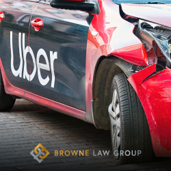An Uber with a busted-up front end after an accident in Casa Grande, AZ