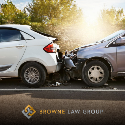 After a rear-end car accident in Goodyear, AZ, two cars sit motionless in the road